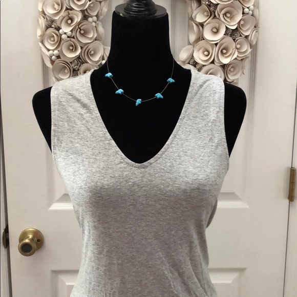 Light Grey Midi vneck asymmetrical dress - Picture 2 of 5